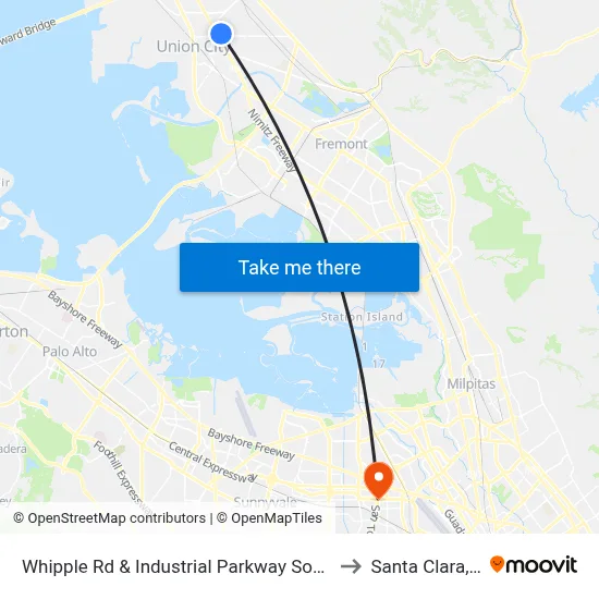 Whipple Rd & Industrial Parkway Southwest to Santa Clara, CA map