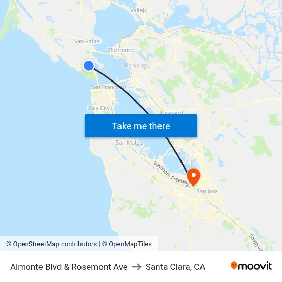 Almonte Blvd & Rosemont Ave to Santa Clara, CA map