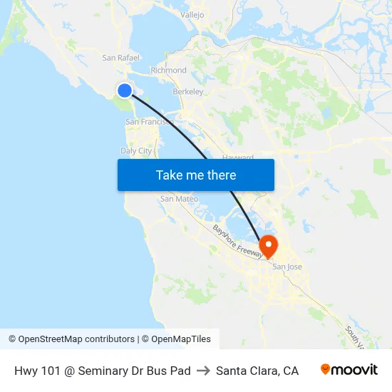 Hwy 101 @ Seminary Dr Bus Pad to Santa Clara, CA map