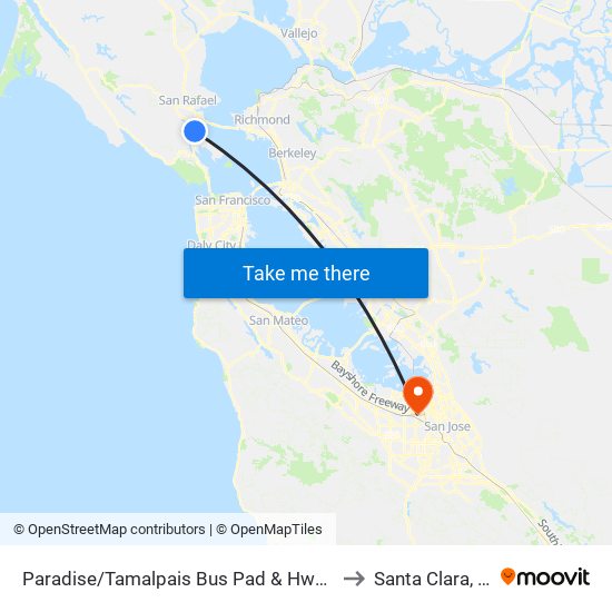 Paradise/Tamalpais Bus Pad & Hwy 101 to Santa Clara, CA map