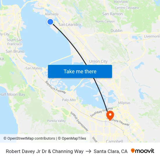 Robert Davey Jr Dr & Channing Way to Santa Clara, CA map