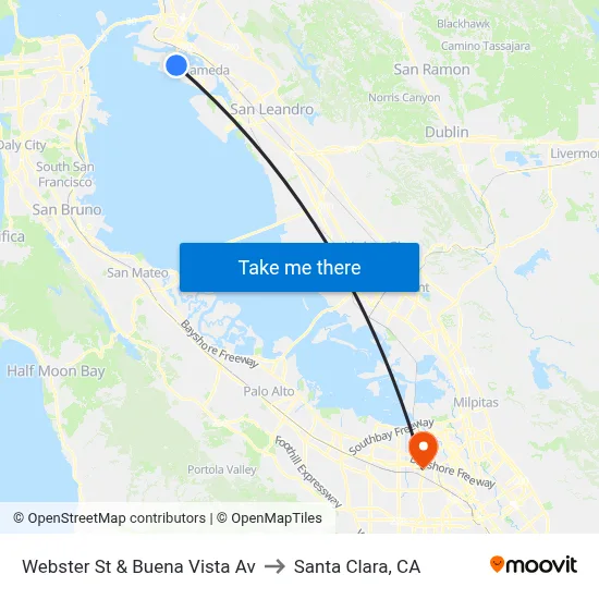 Webster St & Buena Vista Av to Santa Clara, CA map