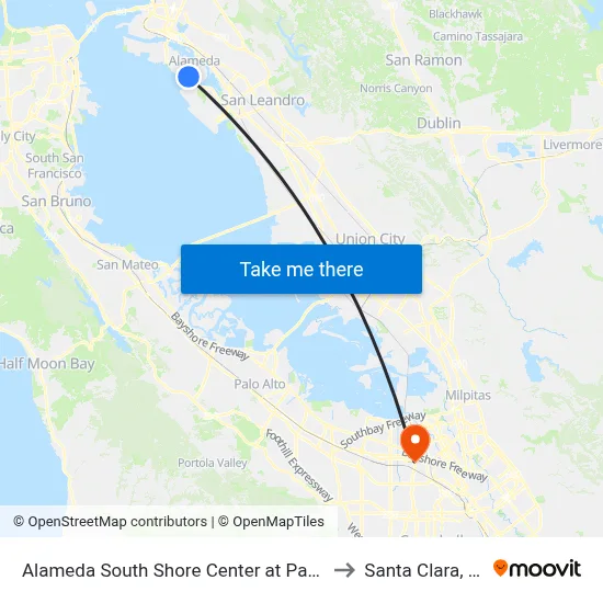 Alameda South Shore Center at Park St to Santa Clara, CA map