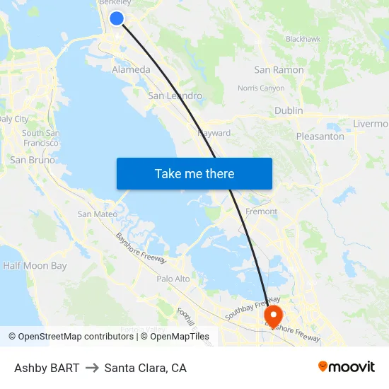 Ashby BART to Santa Clara, CA map