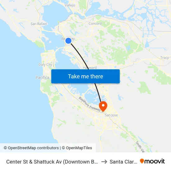 Center St & Shattuck Av (Downtown Berkeley BART) to Santa Clara, CA map
