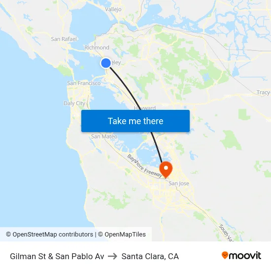 Gilman St & San Pablo Av to Santa Clara, CA map