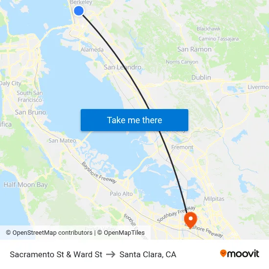 Sacramento St & Ward St to Santa Clara, CA map