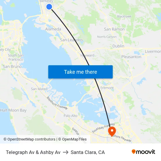 Telegraph Av & Ashby Av to Santa Clara, CA map
