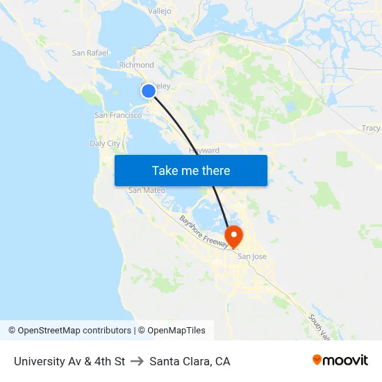 University Av & 4th St to Santa Clara, CA map
