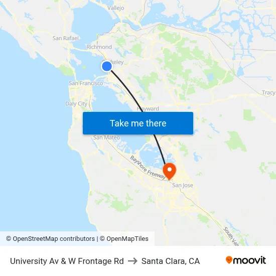 University Av & W Frontage Rd to Santa Clara, CA map