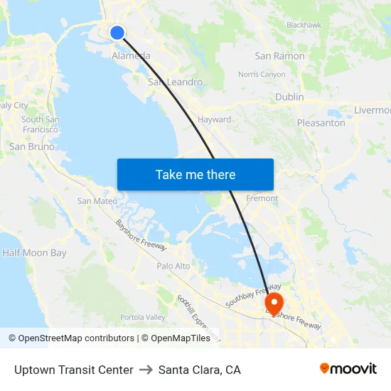Uptown Transit Center to Santa Clara, CA map