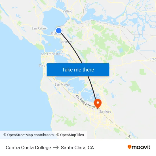 Contra Costa College to Santa Clara, CA map
