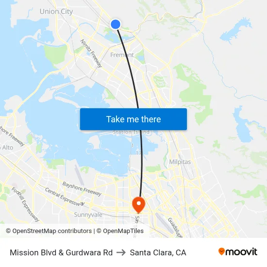 Mission Blvd & Gurdwara Rd to Santa Clara, CA map