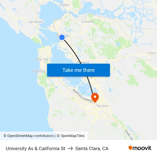 University Av & California St to Santa Clara, CA map