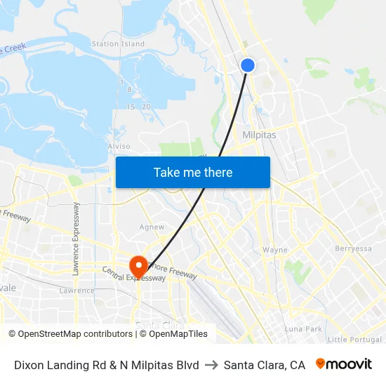 Dixon Landing Rd & N Milpitas Blvd to Santa Clara, CA map