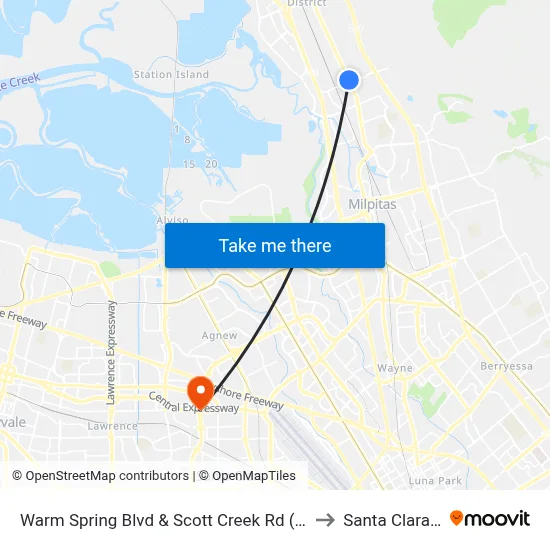 Warm Spring Blvd & Scott Creek Rd (Kato Rd) to Santa Clara, CA map