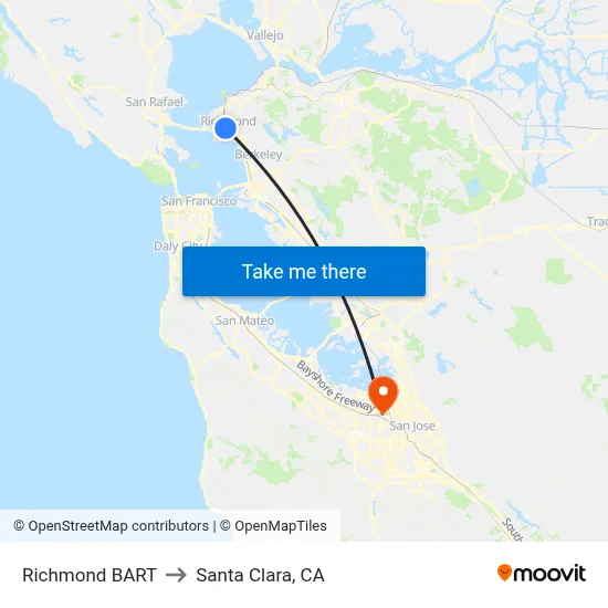Richmond BART to Santa Clara, CA map