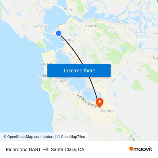 Richmond BART to Santa Clara, CA map