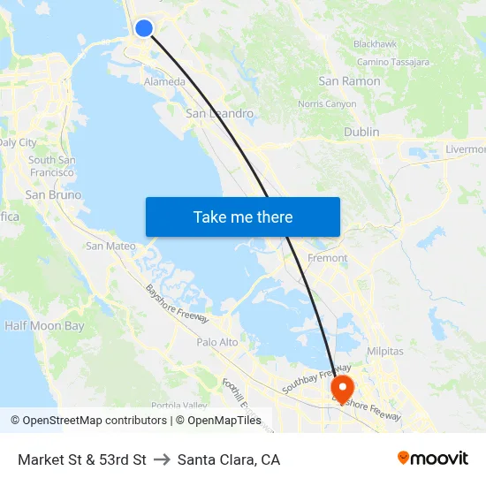 Market St & 53rd St to Santa Clara, CA map