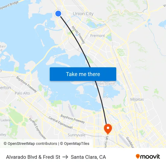 Alvarado Blvd & Fredi St to Santa Clara, CA map