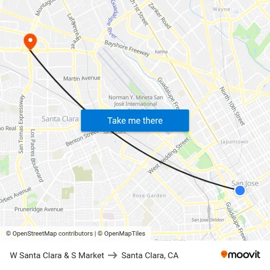 W Santa Clara & S Market to Santa Clara, CA map