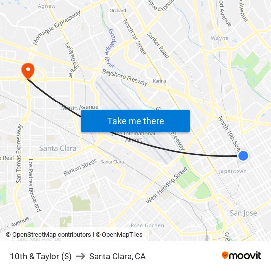 10th & Taylor (S) to Santa Clara, CA map