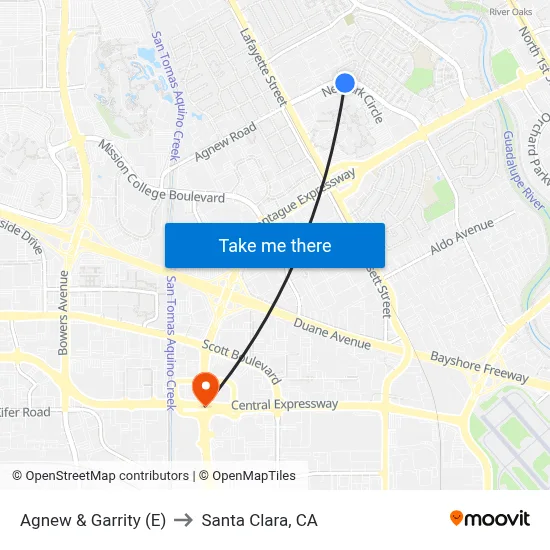 Agnew & Garrity (E) to Santa Clara, CA map