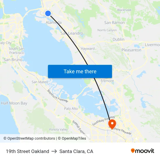 19th Street Oakland to Santa Clara, CA map