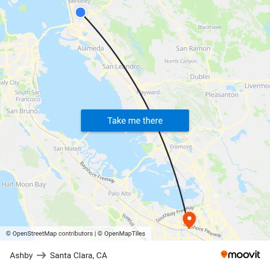 Ashby to Santa Clara, CA map