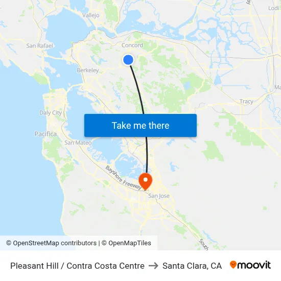 Pleasant Hill / Contra Costa Centre to Santa Clara, CA map