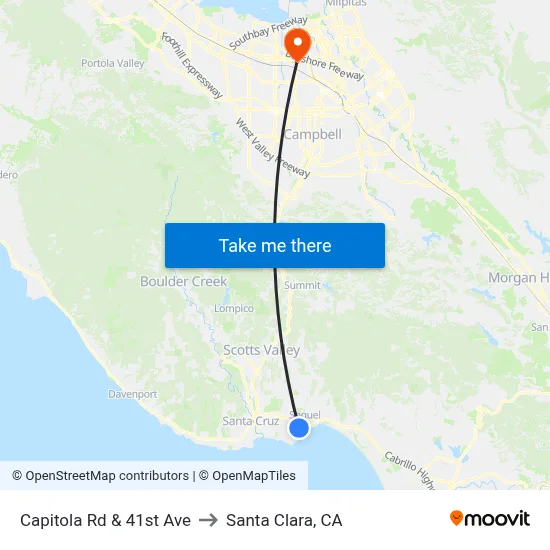 Capitola Rd & 41st Ave to Santa Clara, CA map