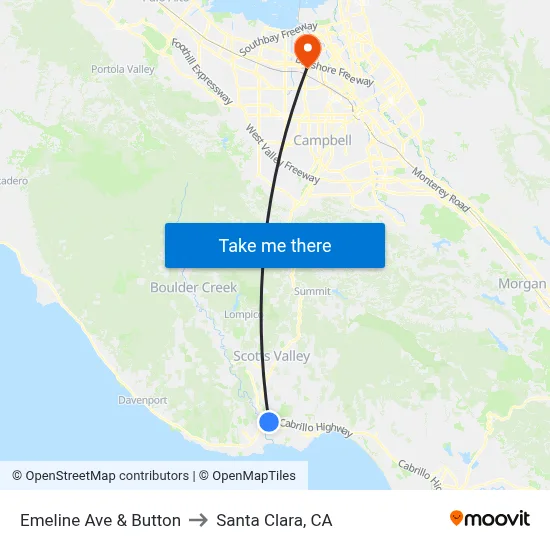 Emeline Ave & Button to Santa Clara, CA map
