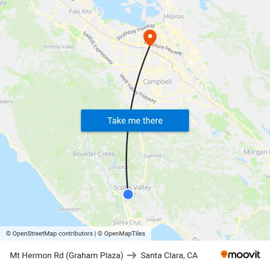 Mt Hermon Rd (Graham Plaza) to Santa Clara, CA map