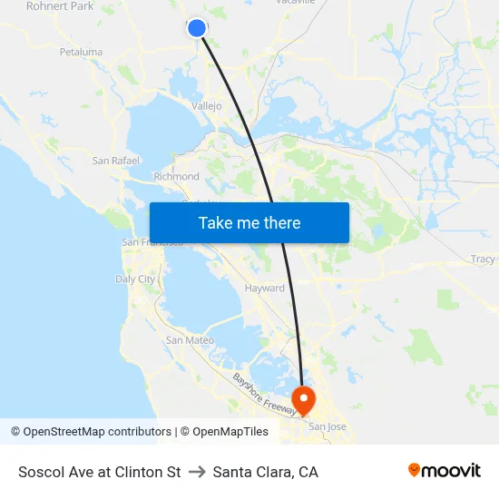 Soscol Ave at Clinton St to Santa Clara, CA map