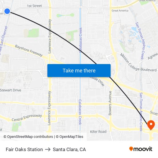 Fair Oaks Station to Santa Clara, CA map
