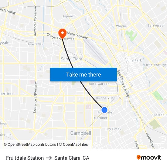 Fruitdale Station to Santa Clara, CA map