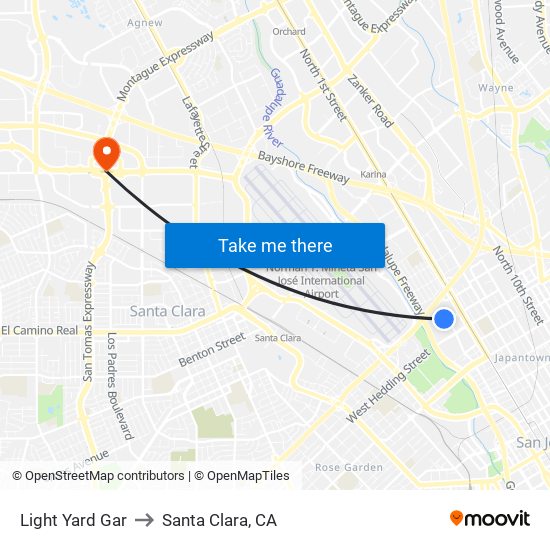 Light Yard Gar to Santa Clara, CA map