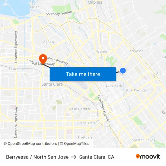 Berryessa / North San Jose to Santa Clara, CA map
