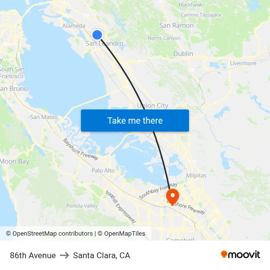 86th Avenue to Santa Clara, CA map