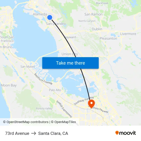 73rd Avenue to Santa Clara, CA map
