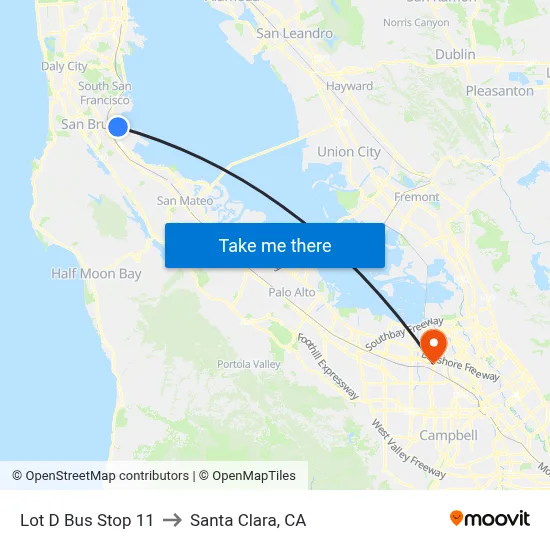 Lot D Bus Stop 11 to Santa Clara, CA map