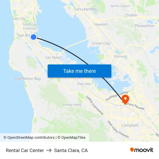 Rental Car Center to Santa Clara, CA map