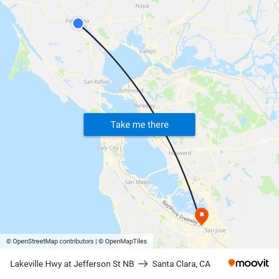 Lakeville Hwy at Jefferson St NB to Santa Clara, CA map