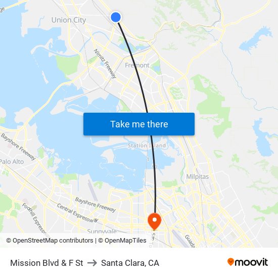 Mission Blvd & F St to Santa Clara, CA map