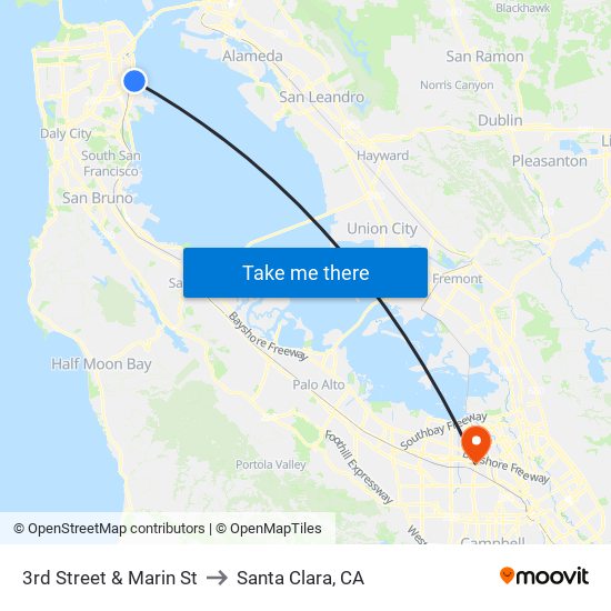 3rd Street & Marin St to Santa Clara, CA map