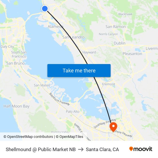 Shellmound @ Public Market NB to Santa Clara, CA map