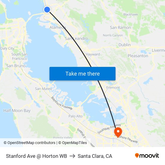 Stanford Ave @ Horton WB to Santa Clara, CA map