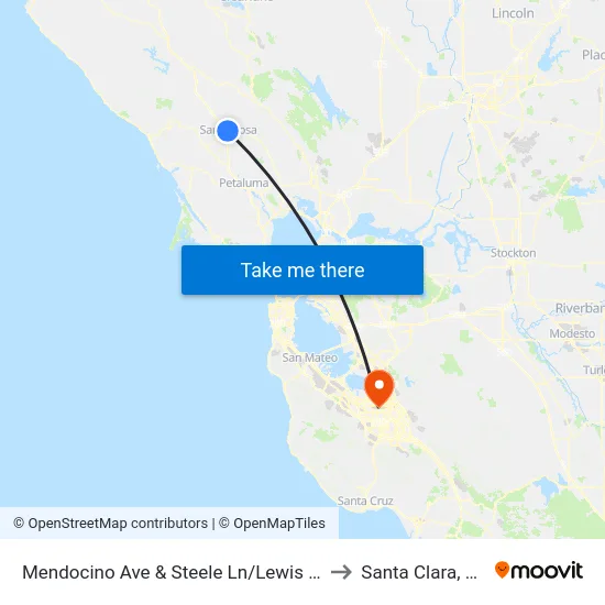 Mendocino Ave & Steele Ln/Lewis Rd to Santa Clara, CA map