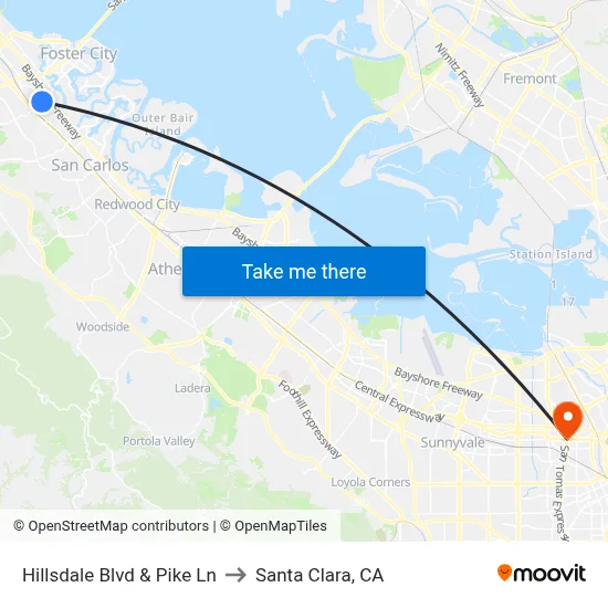 Hillsdale Blvd & Pike Ln to Santa Clara, CA map