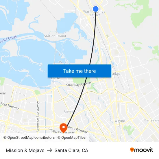Mission & Mojave to Santa Clara, CA map